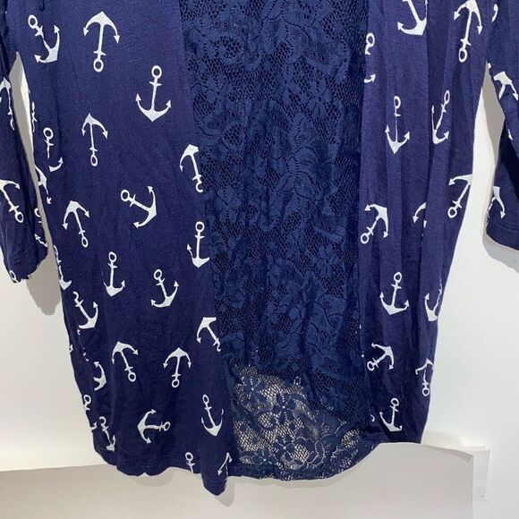 American Dream Women's Navy White Floral Lace Back Stretch Pullover Hoodie Small - Picture 6 of 8